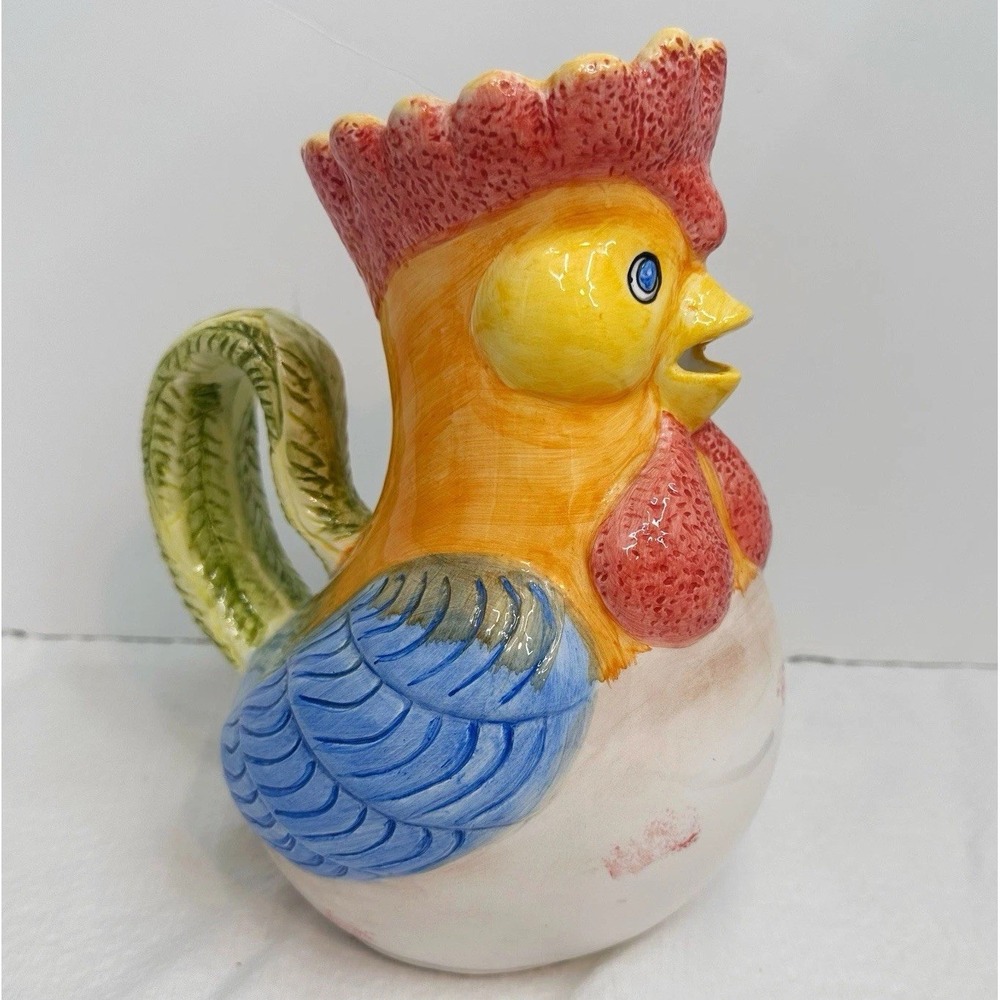Gibson Colorful Rooster Water / Milk‎ Pitcher 10" Kitchen Decorative Farmhouse